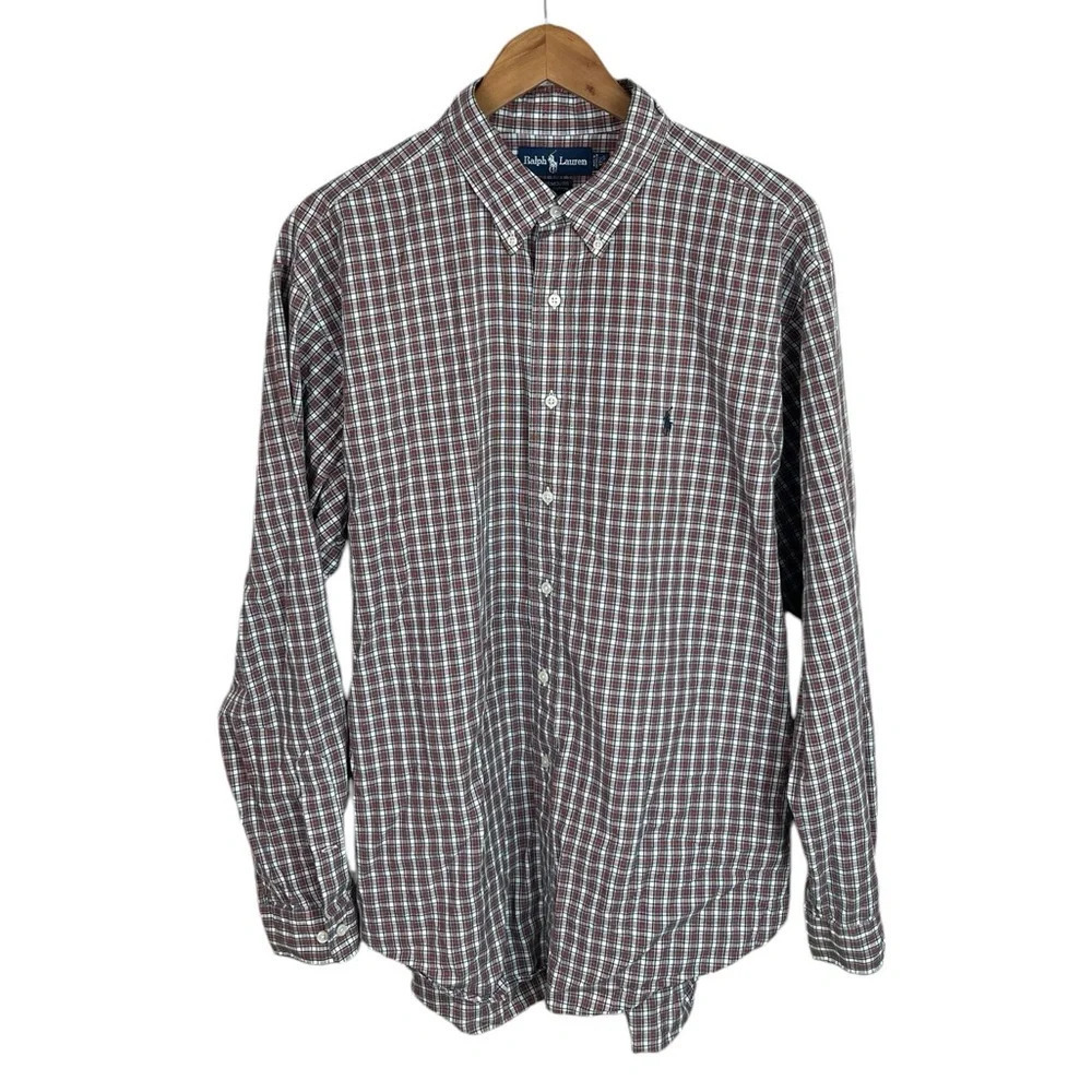 BF1445 Men’s Polo Ralph Lauren Designer Preppy Plaid Dress Shirt 17.5 36/37 XXL
